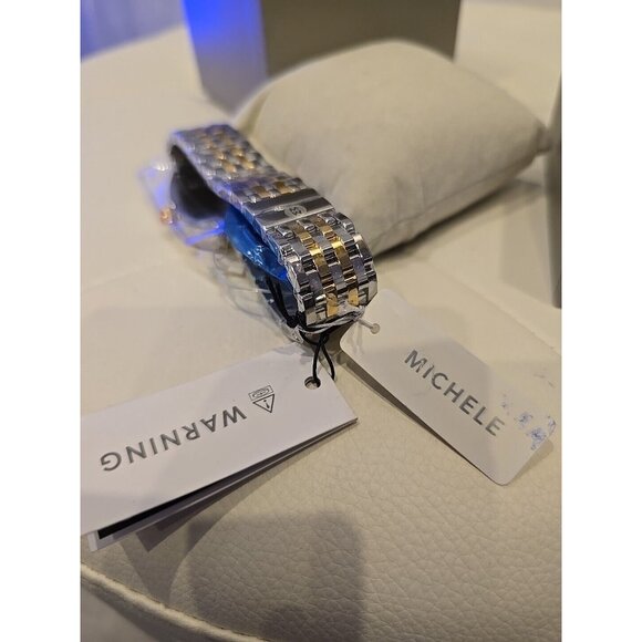 NEW MICHELE RELEVE MOP DIAMOND DIAL GOLD TWO TONE WATCH MWW19B000004 NEW IN BOX - Picture 4 of 8